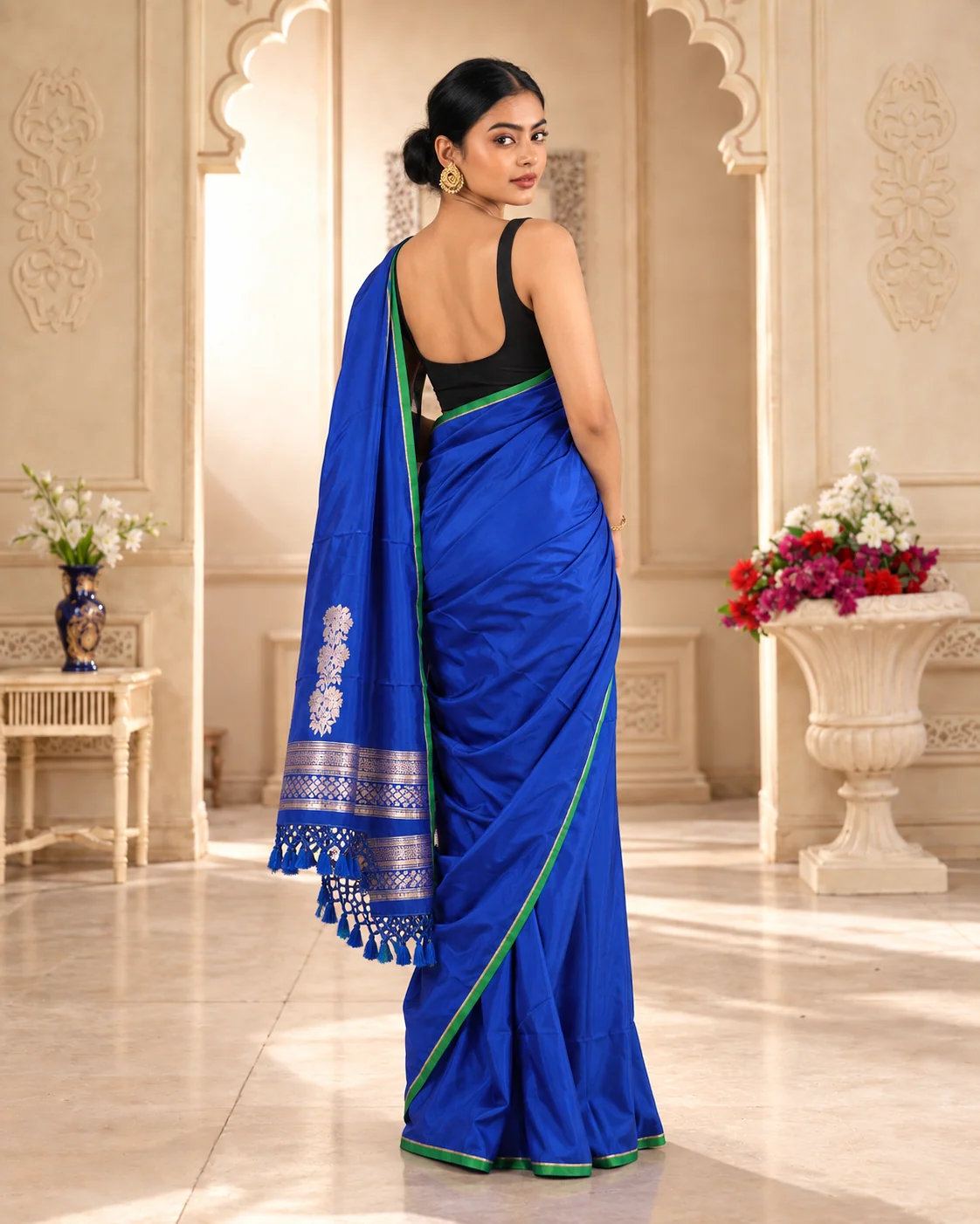 Blue Satin Silk Saree