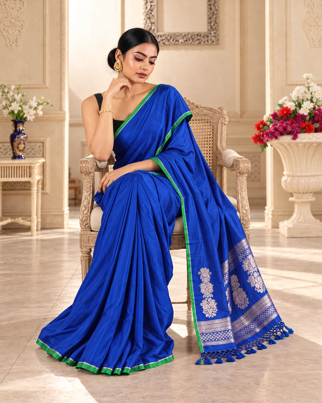 Blue Satin Silk Saree