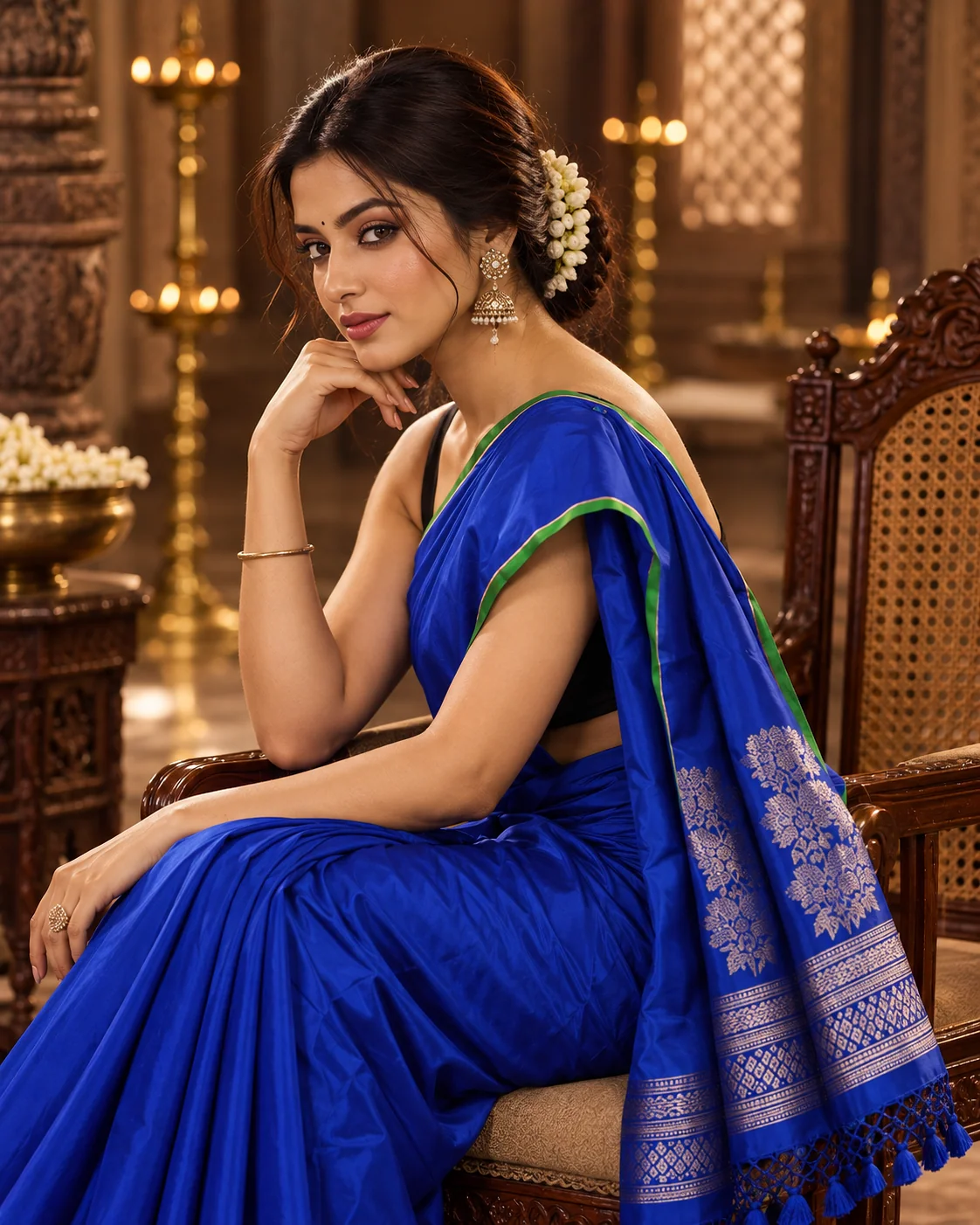 Blue Satin Silk Saree