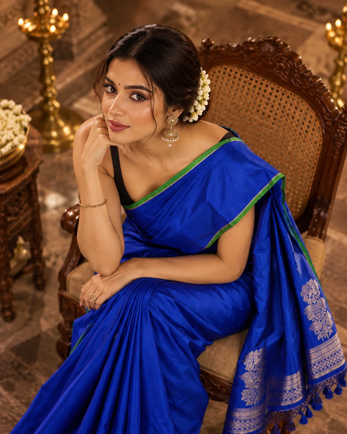 Blue Satin Silk Saree