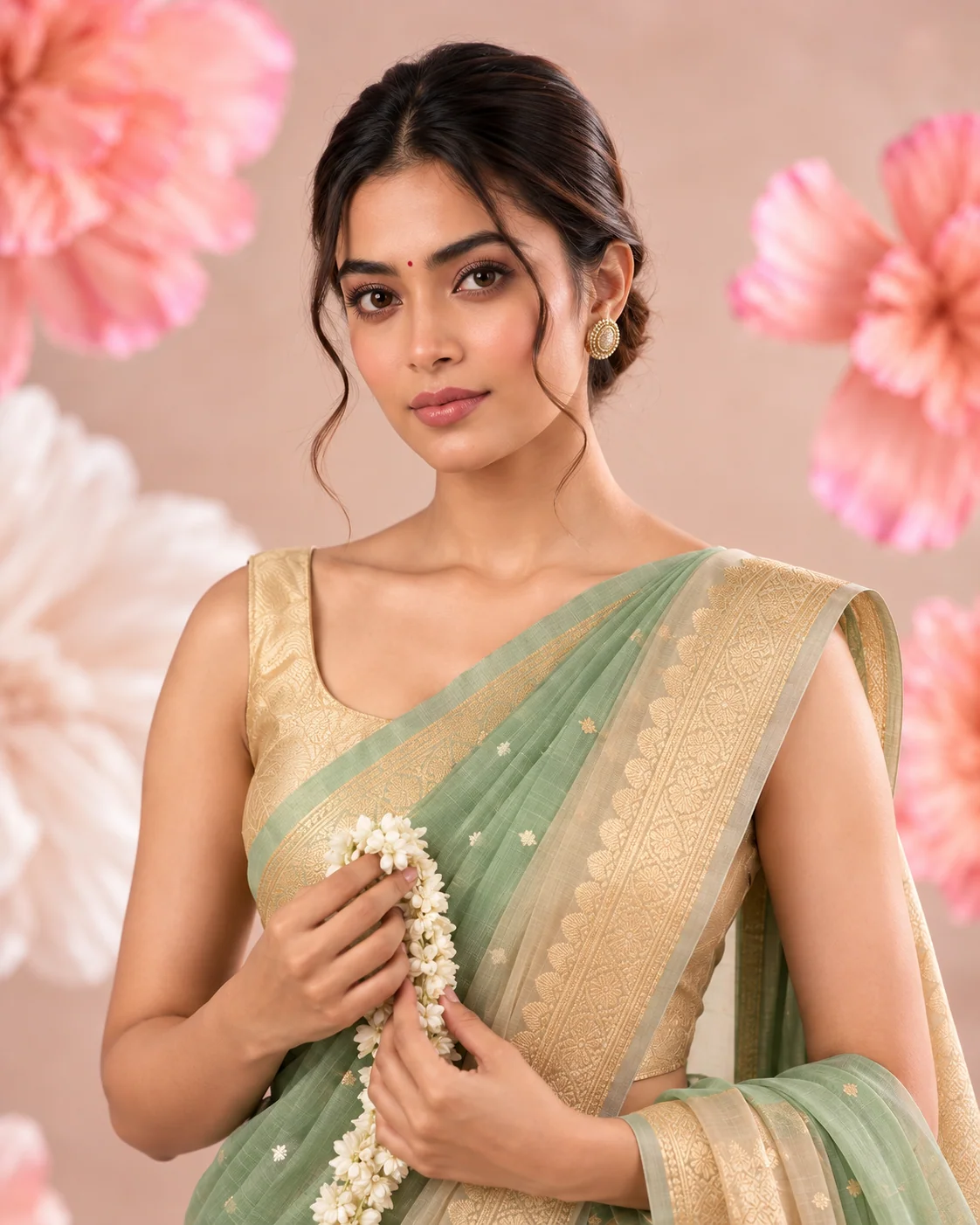 Shaded Green & Peach Organza Saree