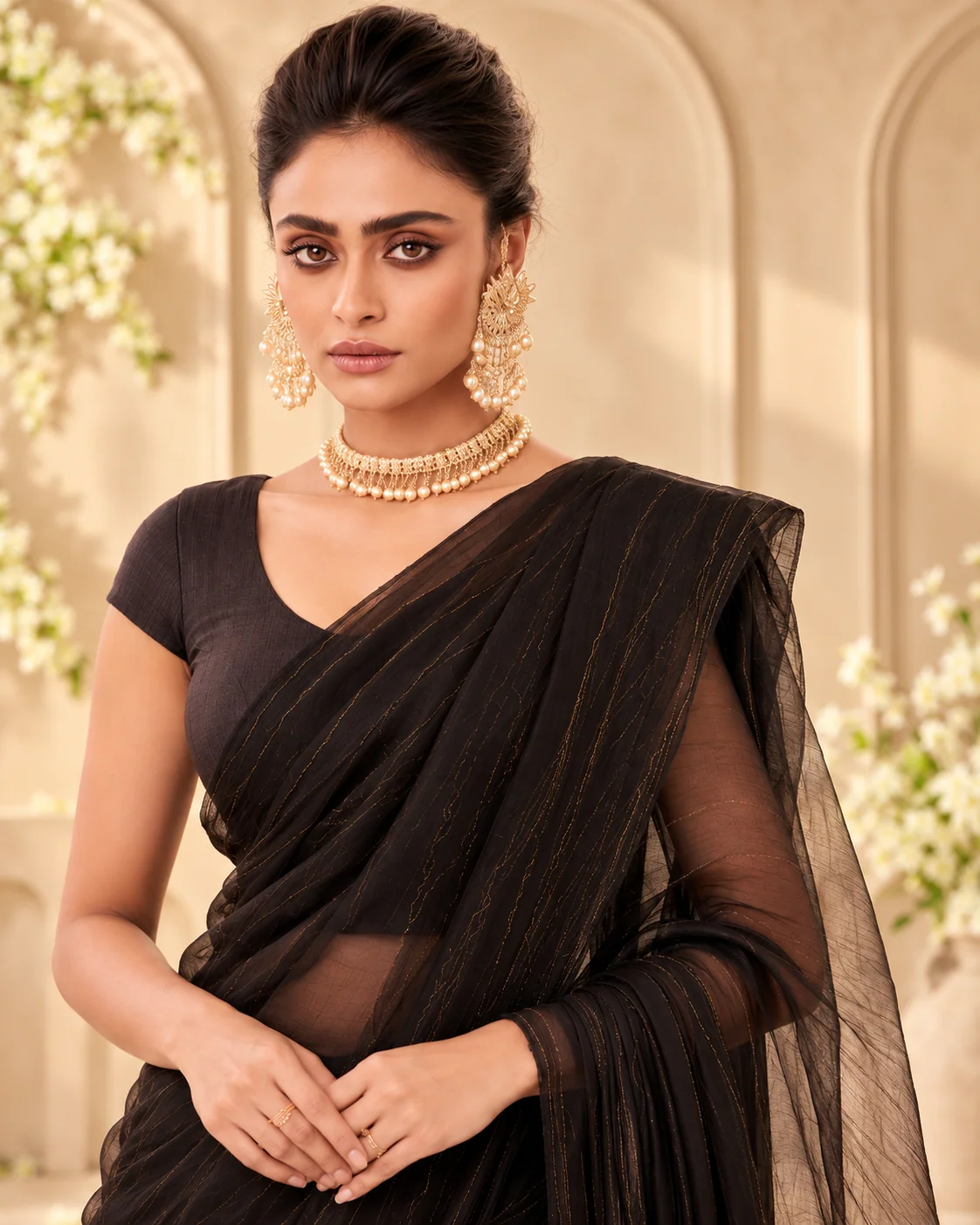 Black Organza Saree, Zari Lines