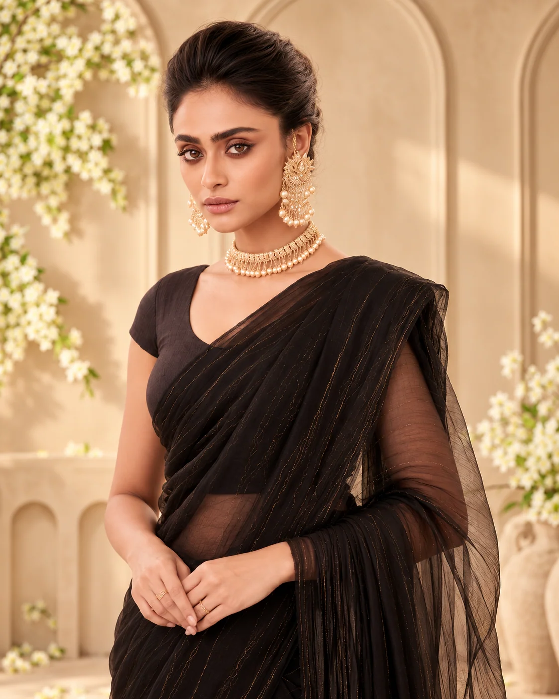 Black Organza Saree, Zari Lines