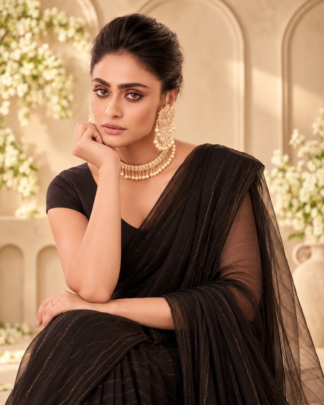 Black Organza Saree, Zari Lines